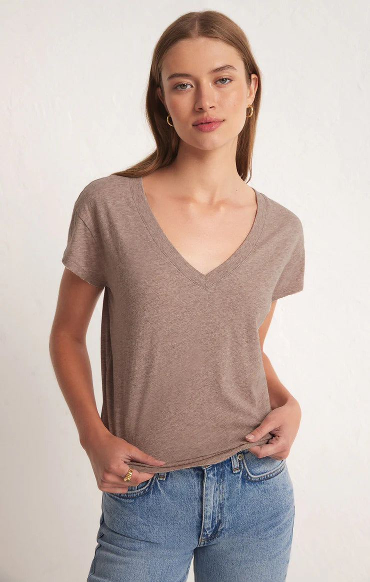 Z SUPPLY MODERN V-NECK-HEATHER LATTE