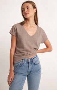 Z SUPPLY MODERN V-NECK-HEATHER LATTE